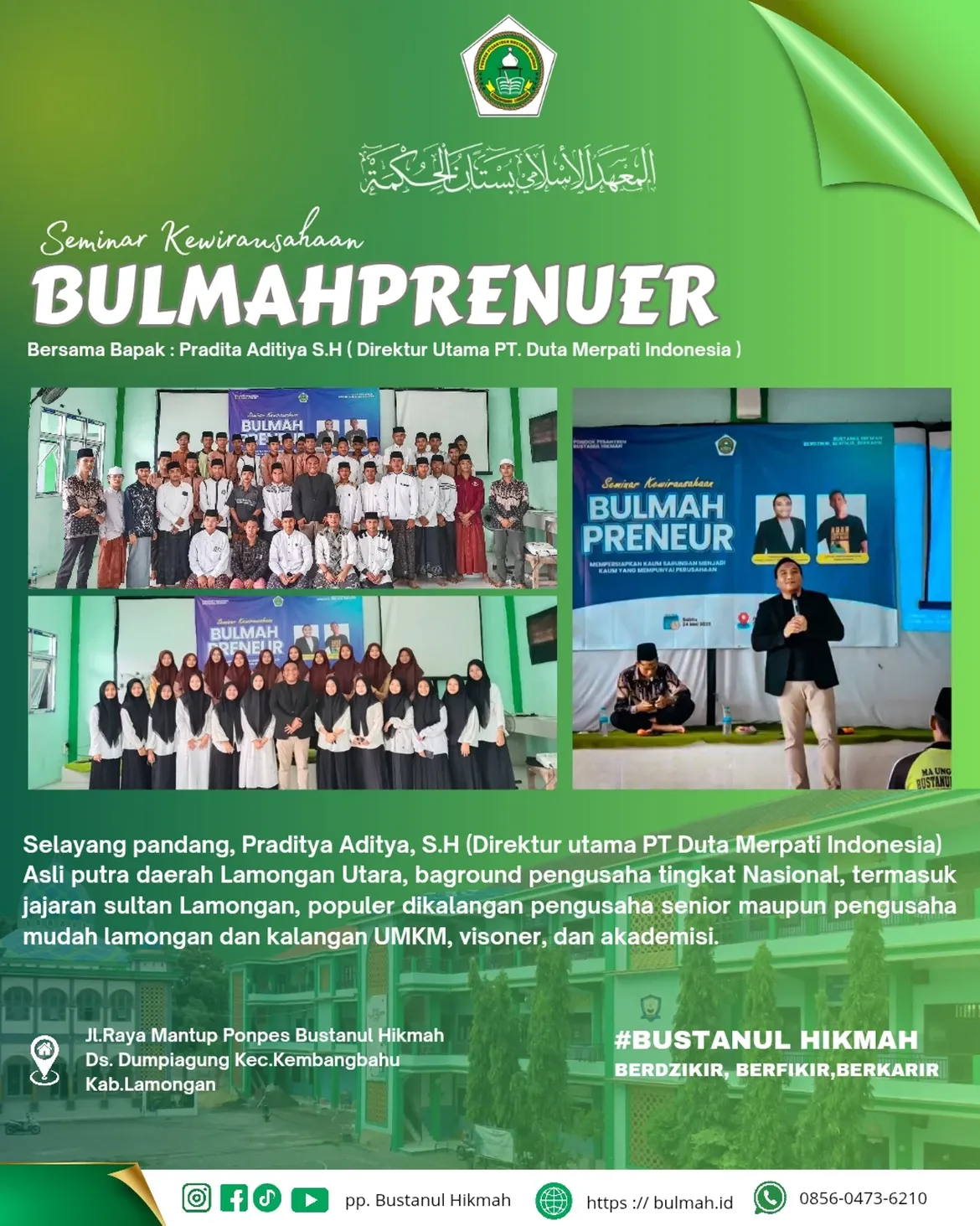 Seminar kewirausahan BULMAHPRENUER bersama Pradita Aditiya S.H ( Direktur PT Duta Merpati Indon